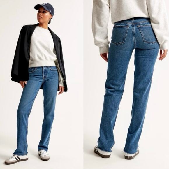 Abercrombie NWT The ‘90s Straight Mid Rise Plus Size Denim Jeans, Size 34 Long - Picture 1 of 16